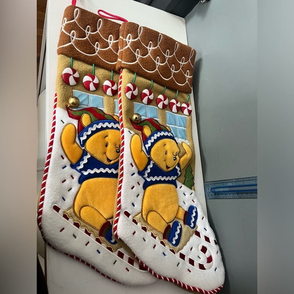 Disney Winnie the Pooh CANDY LANE Sledding 20" Plush Christmas Stocking x2